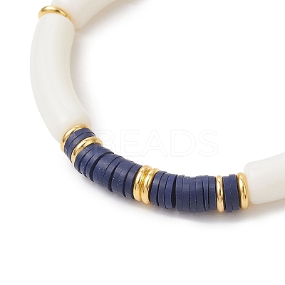 2Pcs 2 Styles Handmade Flower Porcelain Ceramic Round Beads Stretch Bracelets & Polymer Clay Heishi Beads Stretch Bracelets BJEW-JB12071-1
