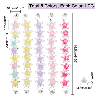 5Pcs 5 Colors Plastic Star Beaded Chain for DIY Keychains MOBA-PH0001-08-1