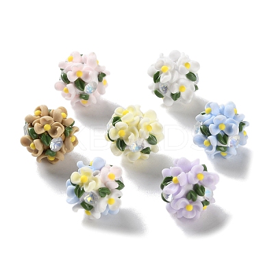 Luminous Polymer Clay Rhinestone Floral Ball Beads CLAY-U002-01-1