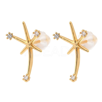 Brass Micro Pave Clear Cubic Zirconia Star Stud Earrings EJEW-C158-02G-1
