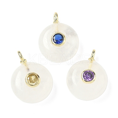 Natural Quartz Crystal Flat Round Pendants G-H318-01G-12-1