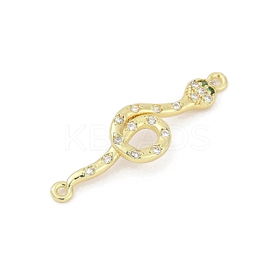 Brass Clear & Green Cubic Zirconia Snake Connector Charms KK-D317-149G-1