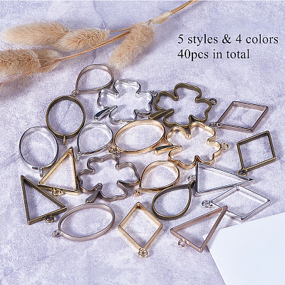 Matte Style Rack Plating Alloy Open Back Bezel Pendants PALLOY-OC0001-45-1
