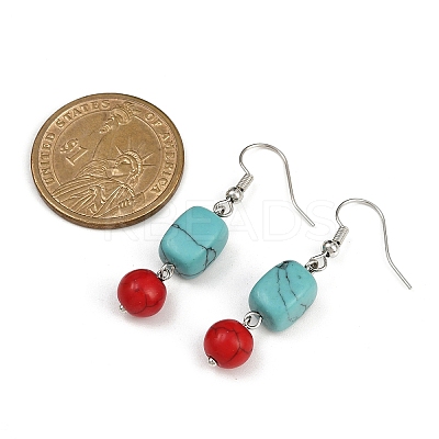Brass Synthetic Turquoise Dangle Earrings EJEW-JE06589-01-1