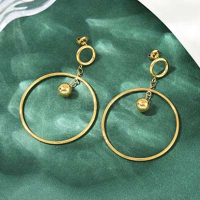 304 Stainless Steel Ring Dangle Stud Earrings EJEW-K268-34G-1