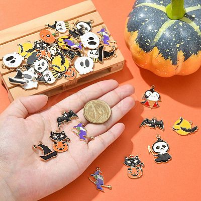 40Pcs 10 Styles Halloween Alloy Enamel Pandants ENAM-CJ0004-14-1
