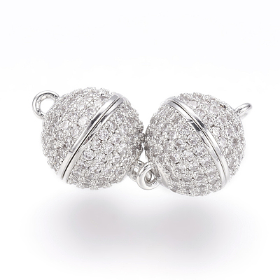 Brass Micro Pave Cubic Zirconia Magnetic Clasps with Loops LS-ZIRC-E120-05P-10mm-NR-1