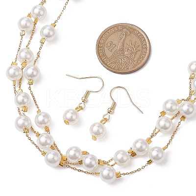 Round ABS Plastic Imitation Pearl Beads Necklace & Bracelet & Dangle Earring Sets for Women SJEW-JS01306-1