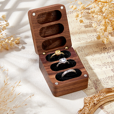 1Pc 3-Slot Walnut Wood Jewelry Gift Box with Magnetic Cover CON-DC0001-15B-1