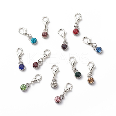 Alloy Rhinestones Birthstone Pendant Decorations HJEW-JM00743-1