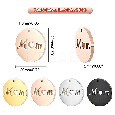 8Pcs 4 Colors Mother's Day Ion Plating(IP) 304 Stainless Steel Pendants STAS-PH0003-95-1