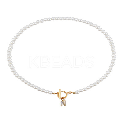 1Pc Brass Clear Cubic Zirconia Letter Pendant Necklaces NJEW-LP0001-32N-1