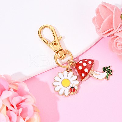 Flower & Mushroom Alloy Enamel Pendant Decorations HJEW-YW00055-05-1
