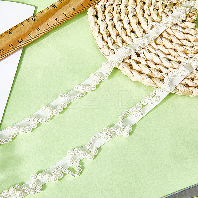 2 Yards Polyester with Plastic Imitation Pearl Beads Tassel Ribbons OCOR-GF0005-09B-1