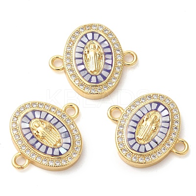 Rack Plating Brass Micro Pave Clear Cubic Zirconia Oval with Virgin Mary Links Connector Charms KK-K385-084G-1