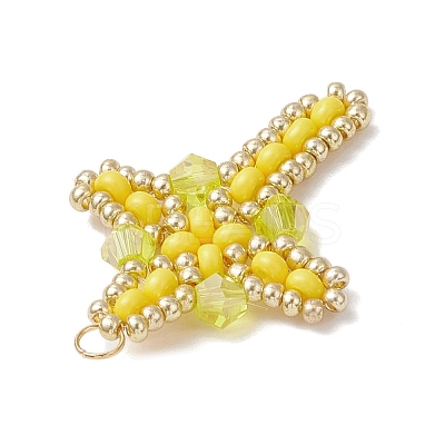 Glass Seed Beaded Cross Pendants PALLOY-MZ00826-05-1