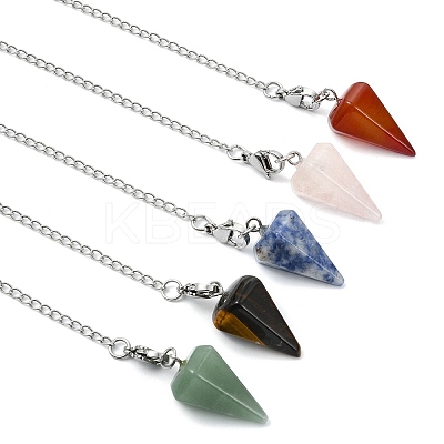 Cone Natural Gemstone Pointed Dowsing Pendulums HJEW-JM04866-1