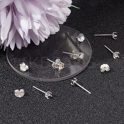 5 Pairs 925 Sterling Silver Stud Earring Settings STER-BBC0005-42S-1
