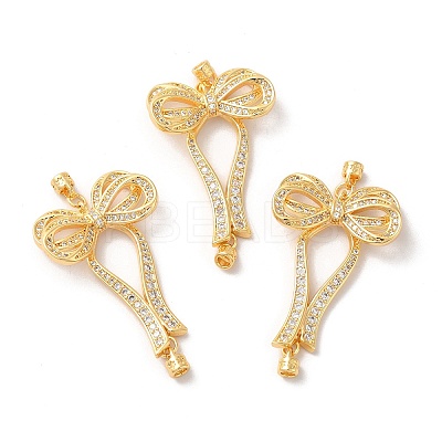 Brass Micro Pave Clear Cubic Zirconia Fold Over Clasps with Cord Ends KK-M243-16G-1
