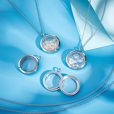 DIY Blank Dome 304 Stainless Steel Locket Pendant Necklace Making Kit STAS-DR0001-02P-1