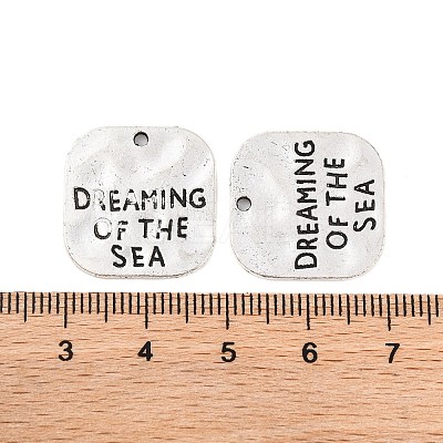 Hammered Square Carved Word Dreaming of the Sea Tibetan Style X-PALLOY-A15333-AS-1