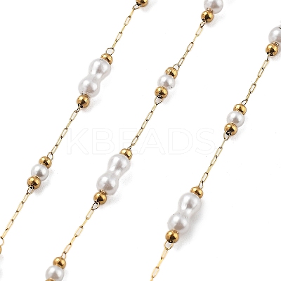 ABS Imitation Pearl & 304 Stainless Steel Beads Link Chains CHS-K021-07G-03-1