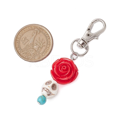 Skull Rose Resin & Synthetic Turquoise Pendant Decoration KEYC-JKC00824-1