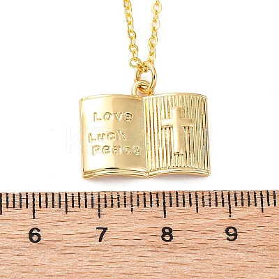 Brass Cross Bible Book Pendant Necklaces for Women Men LS-NJEW-S438-03G-1