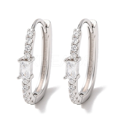 Oval 925 Sterling Silver Micro Pave Clear Cubic Zirconia Hoop Earrings EJEW-K317-09P-1