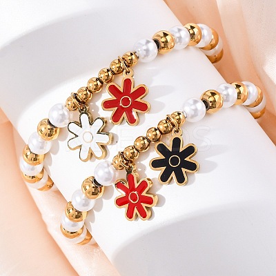 201 Stainless Steel Round Beaded Stretch Bracelets BJEW-C090-03G-F-1