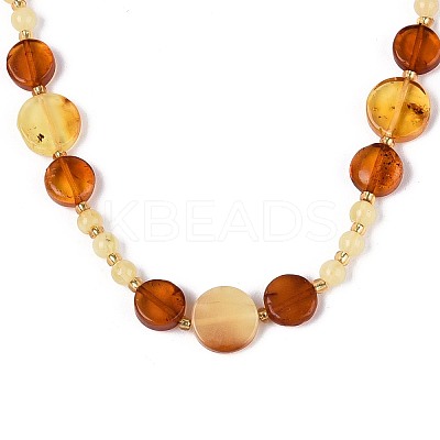 Natural Amber Flat Round and Round Beaded Necklaces NJEW-T019-11-1