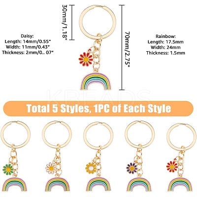 5Pcs 5 Colors Alloy Enamel Pendant Keychains KEYC-HY0001-01-1