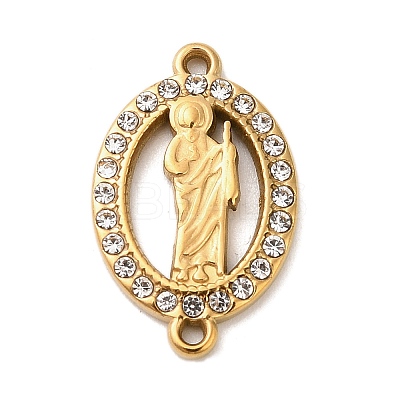 304 Stainless Steel Rhinestone Oval with Saint Jude Connector Charms STAS-H479-01G-1