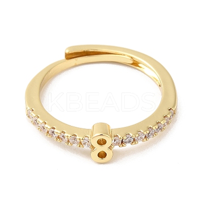 Rack Plating Brass Clear Cubic Zirconia Number 8 Adjustable Rings for Women RJEW-S407-09G-08-1