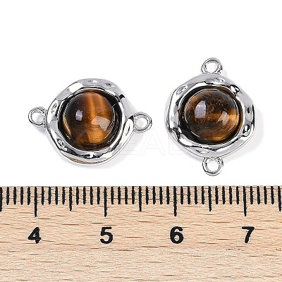 Brass Pave Natural Tiger Eye Flat Round Links Connector Charms KK-U043-45P-D-1