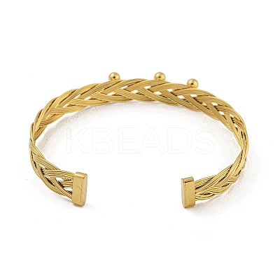 304 Stainless Steel Grid Braided Open Cuff Bangles for Women LS-BJEW-E100-02G-1