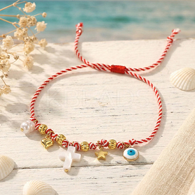 Adjustable Brass Link & Charm Cord Bracelets CW8626-1