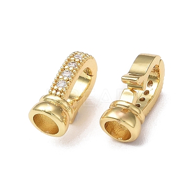 Rack Plating Brass Micro Pave Clear Cubic Zirconia Fold Over Clasps KK-E080-02G-1