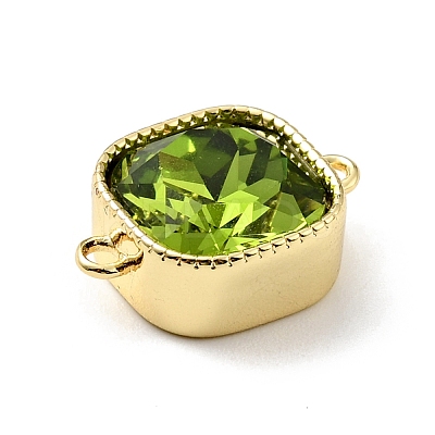 Rack Plating Brass Green Cubic Zirconia Connector Charms ZIRC-C037-04G-1