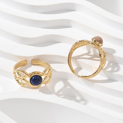 Round Natural Mixed Stone Finger Rings RJEW-C119-02G-1