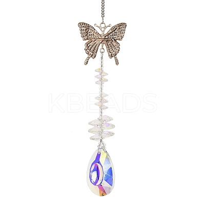 Crystal and Alloy Rhinestones Steel Wire Pendant Decorations HJEW-R050-01RGP-1