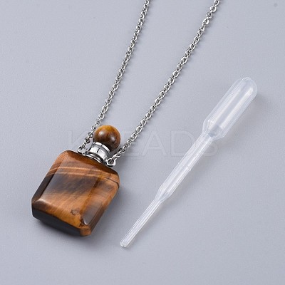 Natural Mixed Stone Perfume Bottle Pendant Necklaces NJEW-F266-02P-1