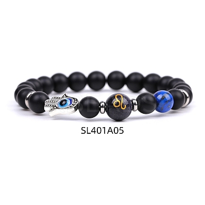 Natural Dyed & Heated Black Agate & Lapis Lazuli Stretch Bracelets PW-WG62314-03-1