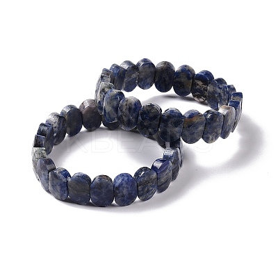Natural Blue Spot Jasper Oval Beaded Stretch Bracelet G-E010-01C-1