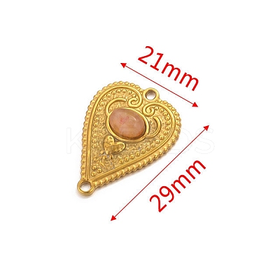Stainless Steel Pave Dyed Sandy Brown Natural Agate Peach Heart Connector Charms PW-WG0EEB2-05-1