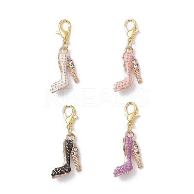 High-heeled Shoes Alloy Enamel & Rhinestone Pendant Decorations HJEW-JM04113-1