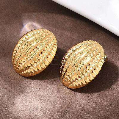 304 Stainless Steel Textured Oval Stud Earrings EJEW-I320-21G-04-1