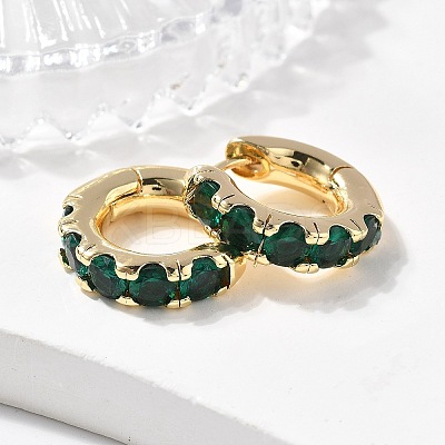Green Cubic Zirconia Hoop Earrings EJEW-C022-08G-1
