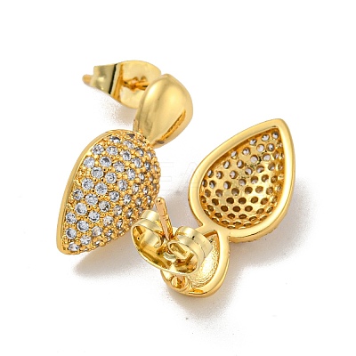 Teardrop Brass Pave Cubic Zirconia Dangle Stud Earrings for Women EJEW-N054-43G-1