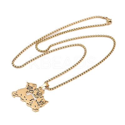 201 Stainless Steel Hollow Cute Cat Pendant Necklaces for Women LS-NJEW-K283-38G-1